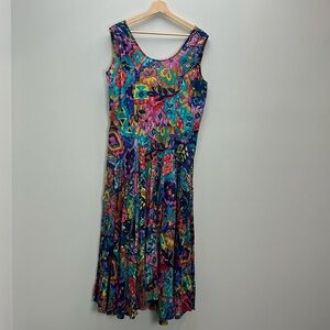 Vintage Phool Dress Beachy Boho Multicolor Floral Hippie Cotton Womens Large